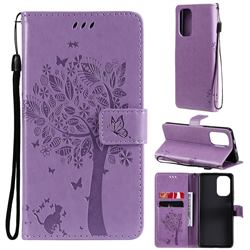 Embossing Butterfly Tree Leather Wallet Case for Xiaomi Redmi K40 / K40 Pro - Violet