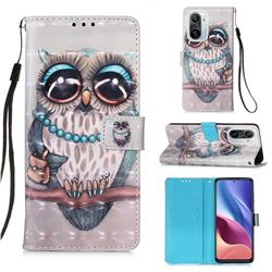 Sweet Gray Owl 3D Painted Leather Wallet Case for Xiaomi Redmi K40 / K40 Pro