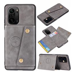 Retro Multifunction Card Slots Stand Leather Coated Phone Back Cover for Xiaomi Redmi K40 / K40 Pro - Gray