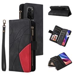 Luxury Two-color Stitching Multi-function Zipper Leather Wallet Case Cover for Xiaomi Redmi K40 / K40 Pro - Black