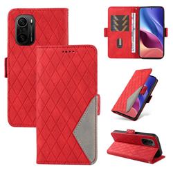 Grid Pattern Splicing Protective Wallet Case Cover for Xiaomi Redmi K40 / K40 Pro - Red