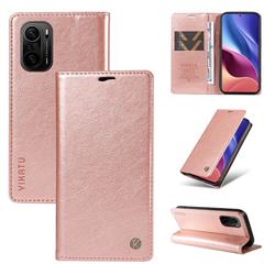YIKATU Litchi Card Magnetic Automatic Suction Leather Flip Cover for Xiaomi Redmi K40 / K40 Pro - Rose Gold