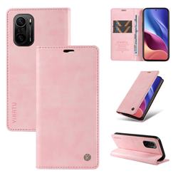 YIKATU Litchi Card Magnetic Automatic Suction Leather Flip Cover for Xiaomi Redmi K40 / K40 Pro - Pink