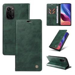 YIKATU Litchi Card Magnetic Automatic Suction Leather Flip Cover for Xiaomi Redmi K40 / K40 Pro - Green