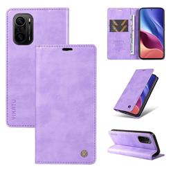 YIKATU Litchi Card Magnetic Automatic Suction Leather Flip Cover for Xiaomi Redmi K40 / K40 Pro - Purple
