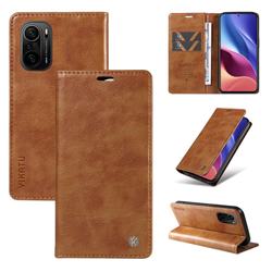 YIKATU Litchi Card Magnetic Automatic Suction Leather Flip Cover for Xiaomi Redmi K40 / K40 Pro - Brown