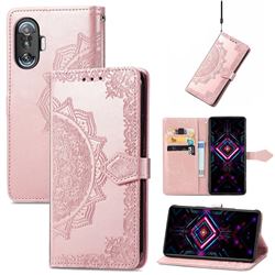 Embossing Imprint Mandala Flower Leather Wallet Case for Xiaomi Redmi K40 Gaming - Rose Gold