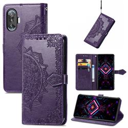 Embossing Imprint Mandala Flower Leather Wallet Case for Xiaomi Redmi K40 Gaming - Purple