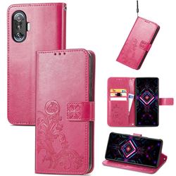 Embossing Imprint Four-Leaf Clover Leather Wallet Case for Xiaomi Redmi K40 Gaming - Rose Red
