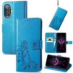 Embossing Imprint Four-Leaf Clover Leather Wallet Case for Xiaomi Redmi K40 Gaming - Blue