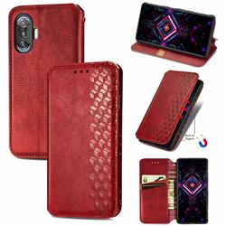 Ultra Slim Fashion Business Card Magnetic Automatic Suction Leather Flip Cover for Xiaomi Redmi K40 Gaming - Red