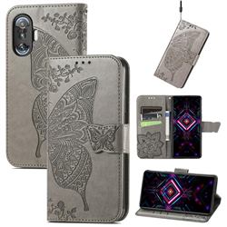 Embossing Mandala Flower Butterfly Leather Wallet Case for Xiaomi Redmi K40 Gaming - Gray