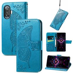 Embossing Mandala Flower Butterfly Leather Wallet Case for Xiaomi Redmi K40 Gaming - Blue