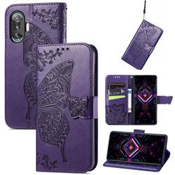 Embossing Mandala Flower Butterfly Leather Wallet Case for Xiaomi Redmi K40 Gaming - Dark Purple
