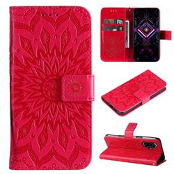 Embossing Sunflower Leather Wallet Case for Xiaomi Redmi K40 Gaming - Red