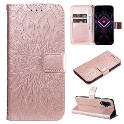 Embossing Sunflower Leather Wallet Case for Xiaomi Redmi K40 Gaming - Rose Gold
