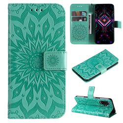 Embossing Sunflower Leather Wallet Case for Xiaomi Redmi K40 Gaming - Green