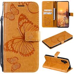 Embossing 3D Butterfly Leather Wallet Case for Xiaomi Redmi K40 Gaming - Yellow