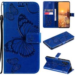 Embossing 3D Butterfly Leather Wallet Case for Xiaomi Redmi K40 Gaming - Blue