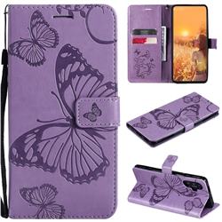 Embossing 3D Butterfly Leather Wallet Case for Xiaomi Redmi K40 Gaming - Purple