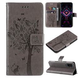 Embossing Butterfly Tree Leather Wallet Case for Xiaomi Redmi K40 Gaming - Grey