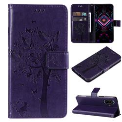 Embossing Butterfly Tree Leather Wallet Case for Xiaomi Redmi K40 Gaming - Purple