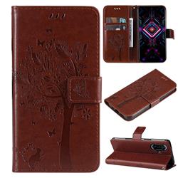 Embossing Butterfly Tree Leather Wallet Case for Xiaomi Redmi K40 Gaming - Coffee