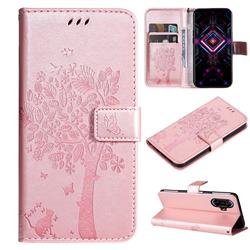 Embossing Butterfly Tree Leather Wallet Case for Xiaomi Redmi K40 Gaming - Rose Pink