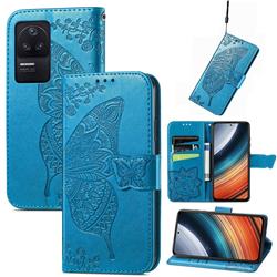 Embossing Mandala Flower Butterfly Leather Wallet Case for Xiaomi Redmi K40S - Blue