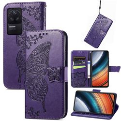 Embossing Mandala Flower Butterfly Leather Wallet Case for Xiaomi Redmi K40S - Dark Purple