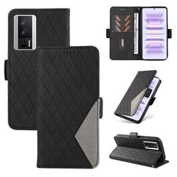 Grid Pattern Splicing Protective Wallet Case Cover for Xiaomi Redmi K60 - Black