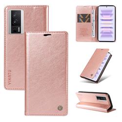 YIKATU Litchi Card Magnetic Automatic Suction Leather Flip Cover for Xiaomi Redmi K60 - Rose Gold