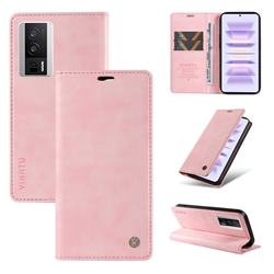 YIKATU Litchi Card Magnetic Automatic Suction Leather Flip Cover for Xiaomi Redmi K60 - Pink