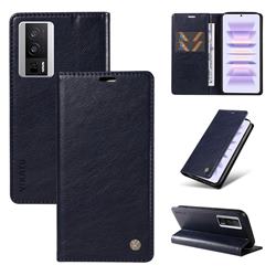 YIKATU Litchi Card Magnetic Automatic Suction Leather Flip Cover for Xiaomi Redmi K60 - Navy Blue