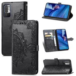 Embossing Imprint Mandala Flower Leather Wallet Case for Xiaomi Redmi Note 10 5G - Black