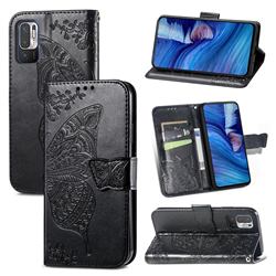 Embossing Mandala Flower Butterfly Leather Wallet Case for Xiaomi Redmi Note 10 5G - Black