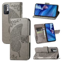 Embossing Mandala Flower Butterfly Leather Wallet Case for Xiaomi Redmi Note 10 5G - Gray