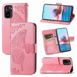 Embossing Mandala Flower Butterfly Leather Wallet Case for Xiaomi Redmi Note 10 5G - Pink