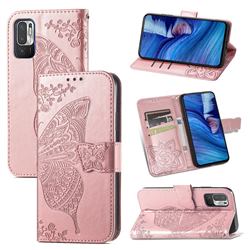 Embossing Mandala Flower Butterfly Leather Wallet Case for Xiaomi Redmi Note 10 5G - Rose Gold