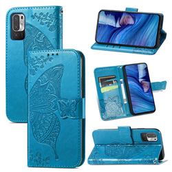 Embossing Mandala Flower Butterfly Leather Wallet Case for Xiaomi Redmi Note 10 5G - Blue