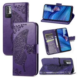 Embossing Mandala Flower Butterfly Leather Wallet Case for Xiaomi Redmi Note 10 5G - Dark Purple