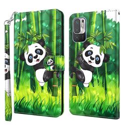 Climbing Bamboo Panda 3D Painted Leather Wallet Case for Xiaomi Redmi Note 10 5G