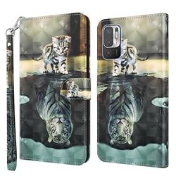 Tiger and Cat 3D Painted Leather Wallet Case for Xiaomi Redmi Note 10 5G
