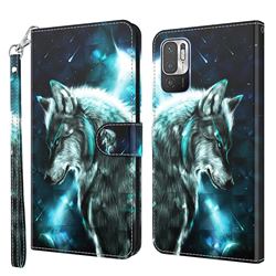 Snow Wolf 3D Painted Leather Wallet Case for Xiaomi Redmi Note 10 5G