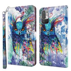 Watercolor Owl 3D Painted Leather Wallet Case for Xiaomi Redmi Note 10 5G