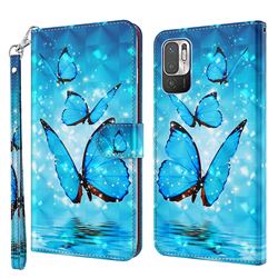 Blue Sea Butterflies 3D Painted Leather Wallet Case for Xiaomi Redmi Note 10 5G