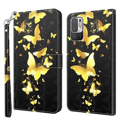 Golden Butterfly 3D Painted Leather Wallet Case for Xiaomi Redmi Note 10 5G