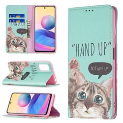 Hand Up Cat Slim Magnetic Attraction Wallet Flip Cover for Xiaomi Redmi Note 10 5G