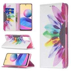 Sun Flower Slim Magnetic Attraction Wallet Flip Cover for Xiaomi Redmi Note 10 5G