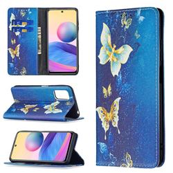 Gold Butterfly Slim Magnetic Attraction Wallet Flip Cover for Xiaomi Redmi Note 10 5G